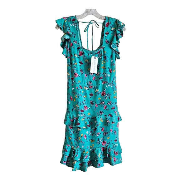 BAND OF GYPSIES Lottie & Holly Size S / M Dress Green Floral Ruffle Bust 34" - Picture 1 of 10